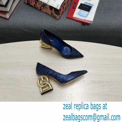 Dolce  &  Gabbana Heel 10.5cm Leather Pumps Snake Print Blue with DG Pop Heel 2021